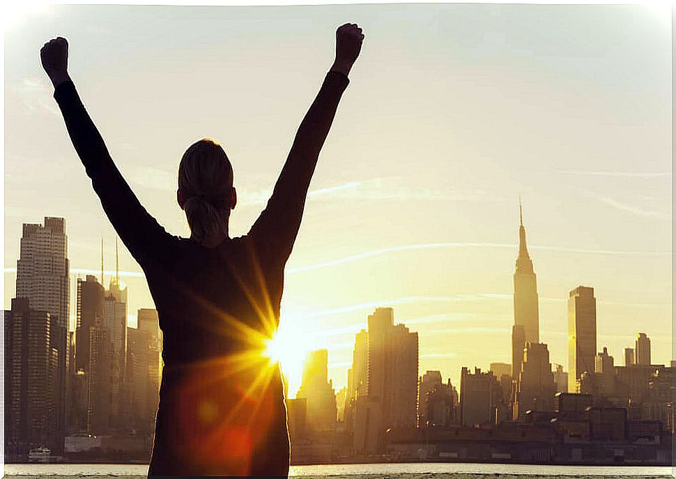 Woman celebrating success